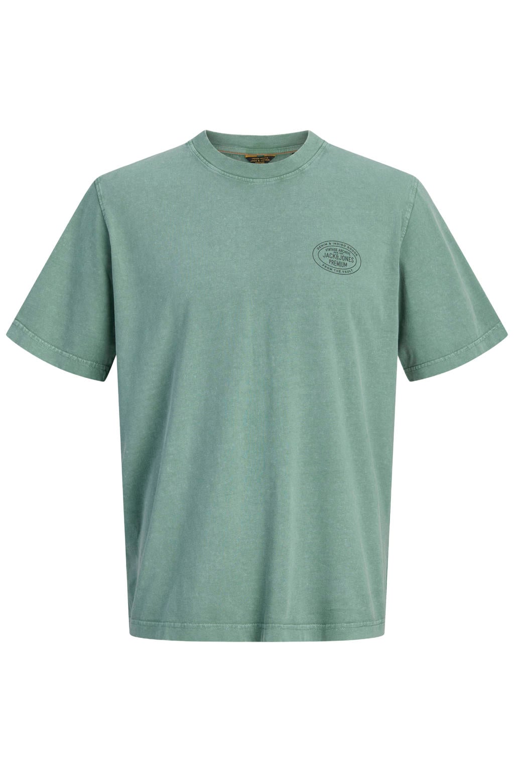 Groene heren JACK & JONES PREMIUM relaxed T-shirt van katoen met effen, korte mouwen en ronde hals