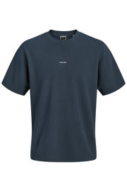 thumbnail: Donkerblauwe heren JACK & JONES CORE relaxed T-shirt van polyester met effen, korte mouwen en ronde hals