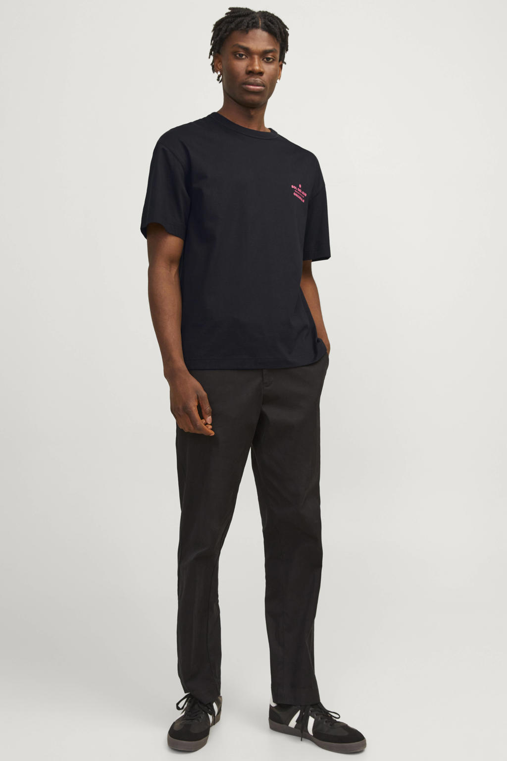 Zwarte heren JACK & JONES ORIGINALS oversized T-shirt van katoen met backprint, korte mouwen en ronde hals