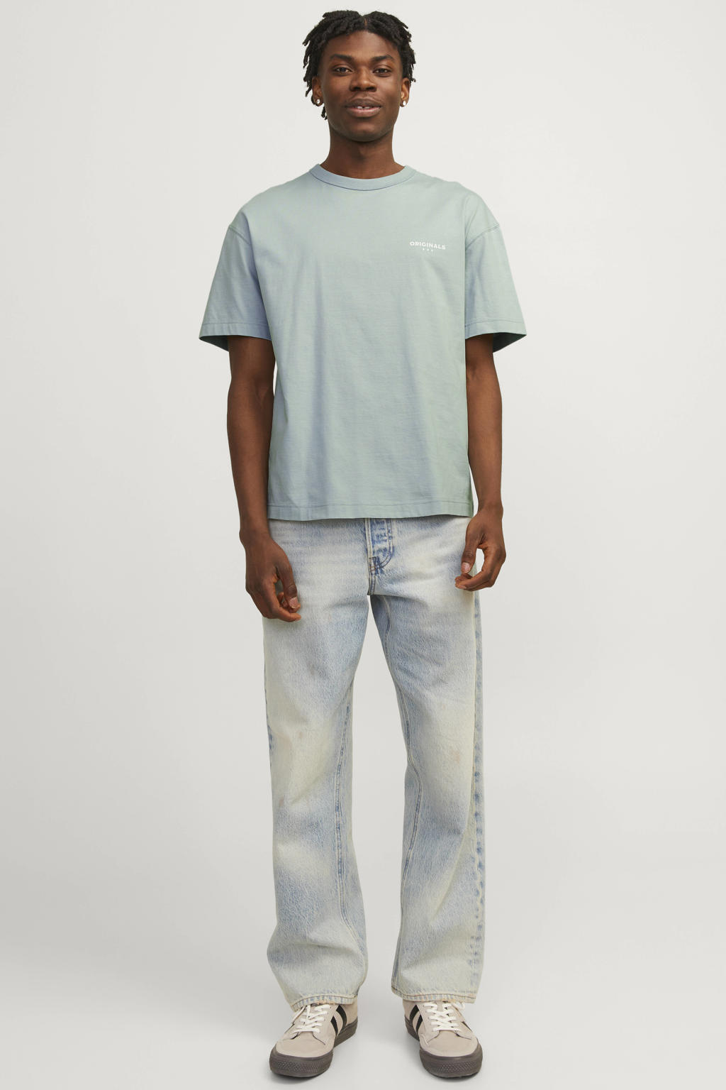 Groene heren JACK & JONES ORIGINALS oversized T-shirt van katoen met backprint, korte mouwen en ronde hals