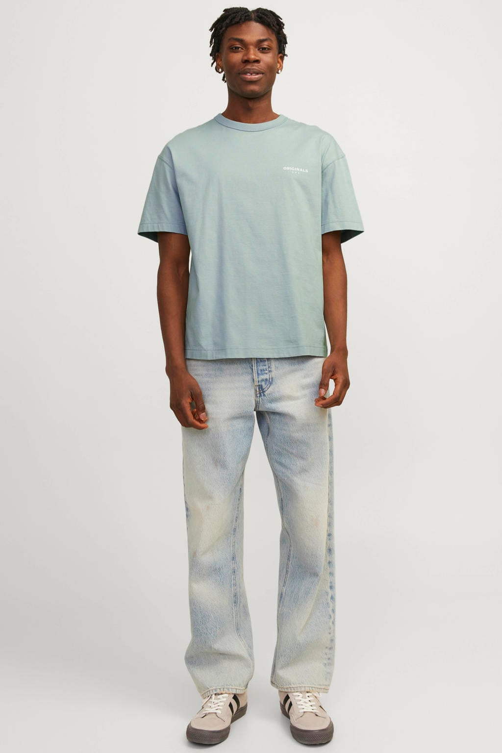 Groene heren JACK & JONES ORIGINALS oversized T-shirt van katoen met backprint, korte mouwen en ronde hals