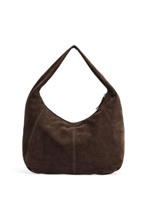 suede schoudertas Samara donkerbruin