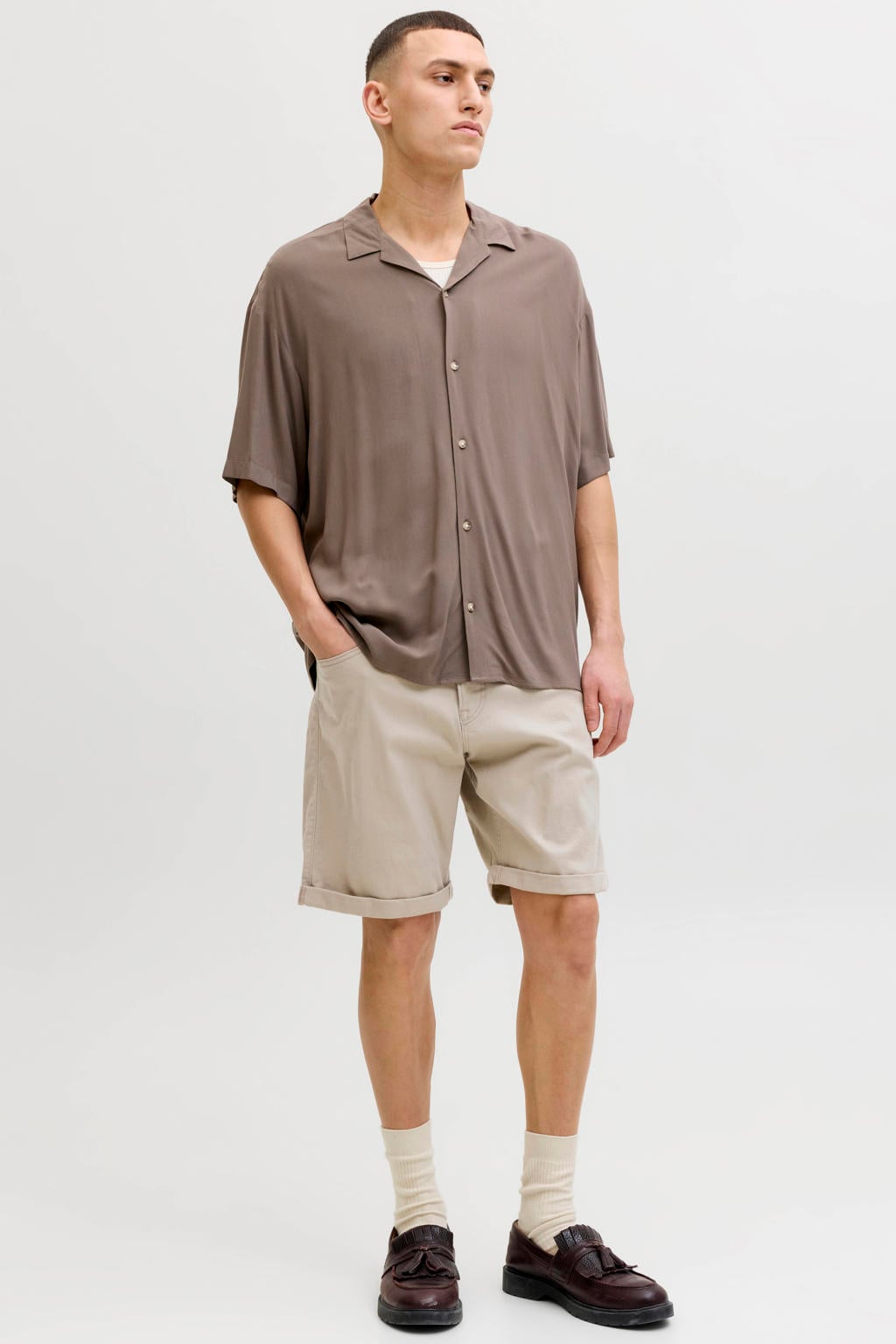 JACK & JONES PANTS STUDIO JPSTRICK regular casual short beige