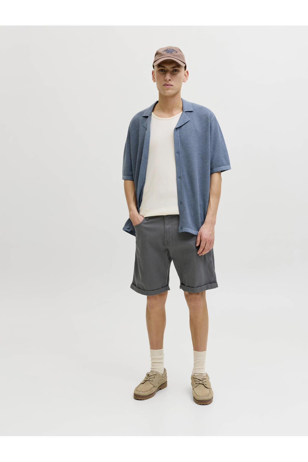 JACK & JONES PANTS STUDIO JPSTRICK regular casual short grijs