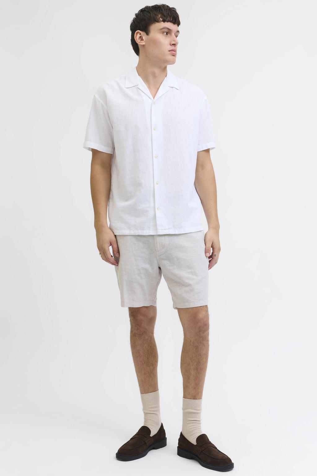 JACK & JONES PANTS STUDIO JPSTACE relaxed chino short met linnen zand