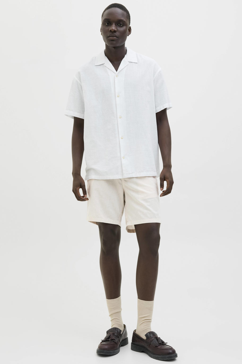 JACK & JONES PANTS STUDIO JPSTACE relaxed chino short met linnen ecru