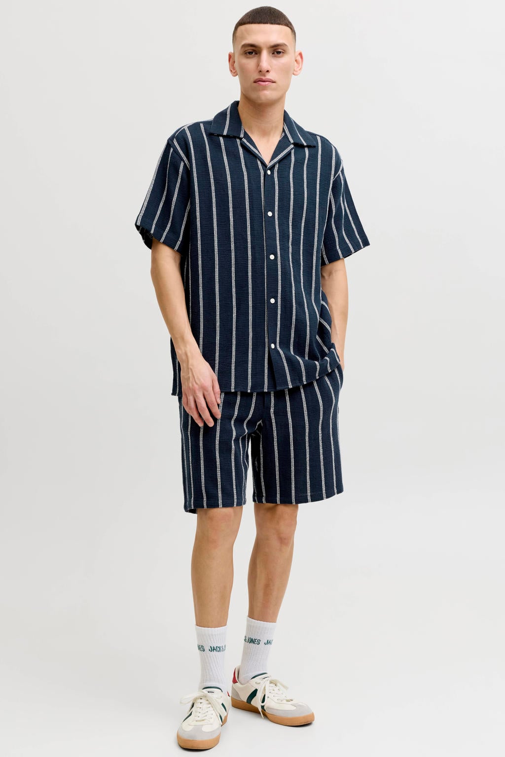 JACK & JONES PANTS STUDIO JPSTJAIDEN relaxed gestreepte casual short gebreid