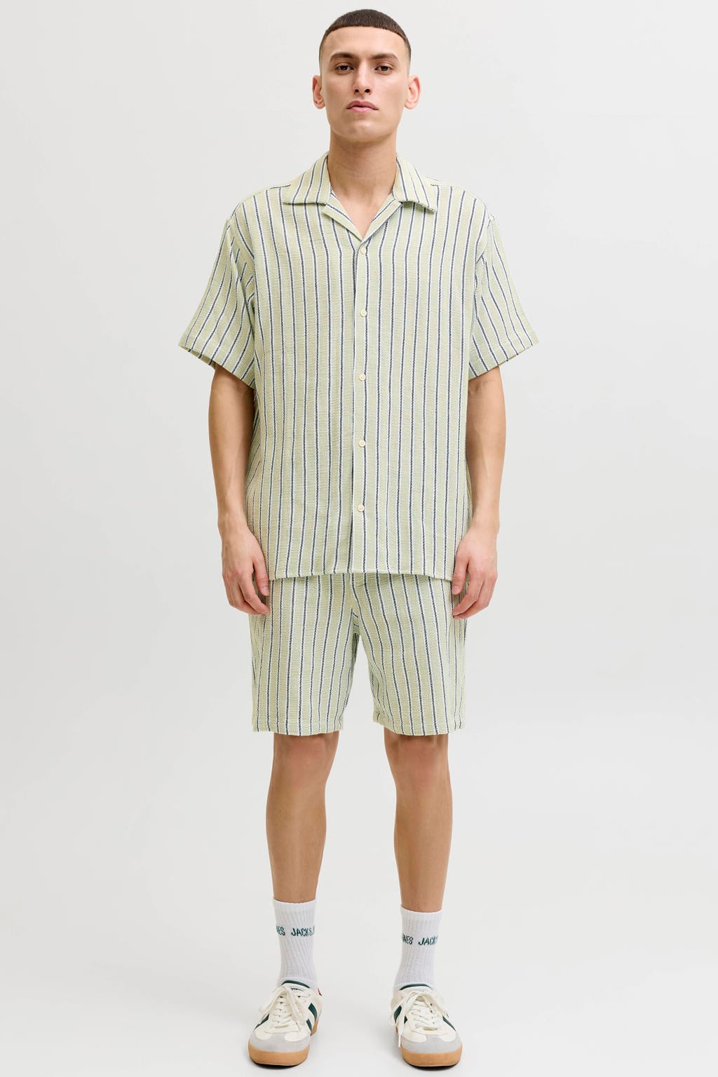 JACK & JONES PANTS STUDIO JPSTJAIDEN relaxed gestreepte casual short gebreid beige