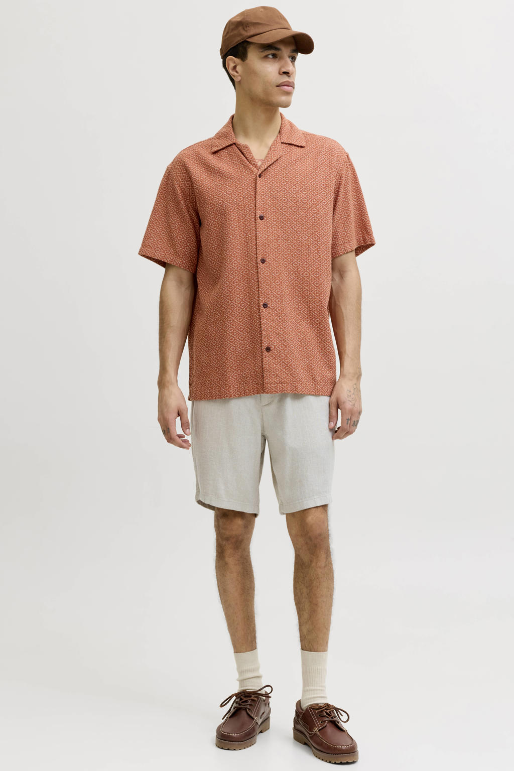 JACK & JONES PANTS STUDIO JPSTACE tapered chino short met linnen beige