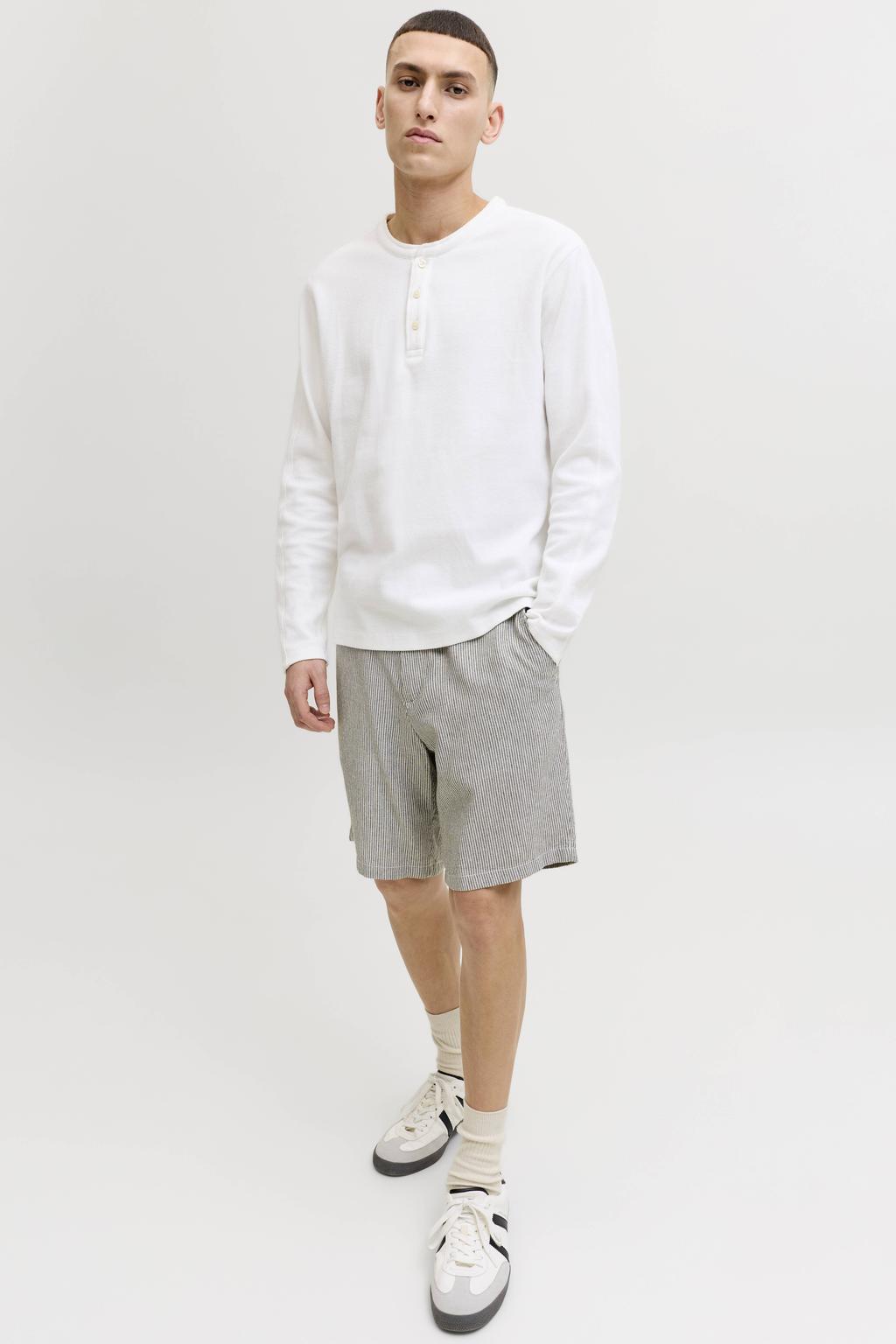 JACK & JONES PANTS STUDIO JPSTACE tapered gestreepte chino short met linnen bruin