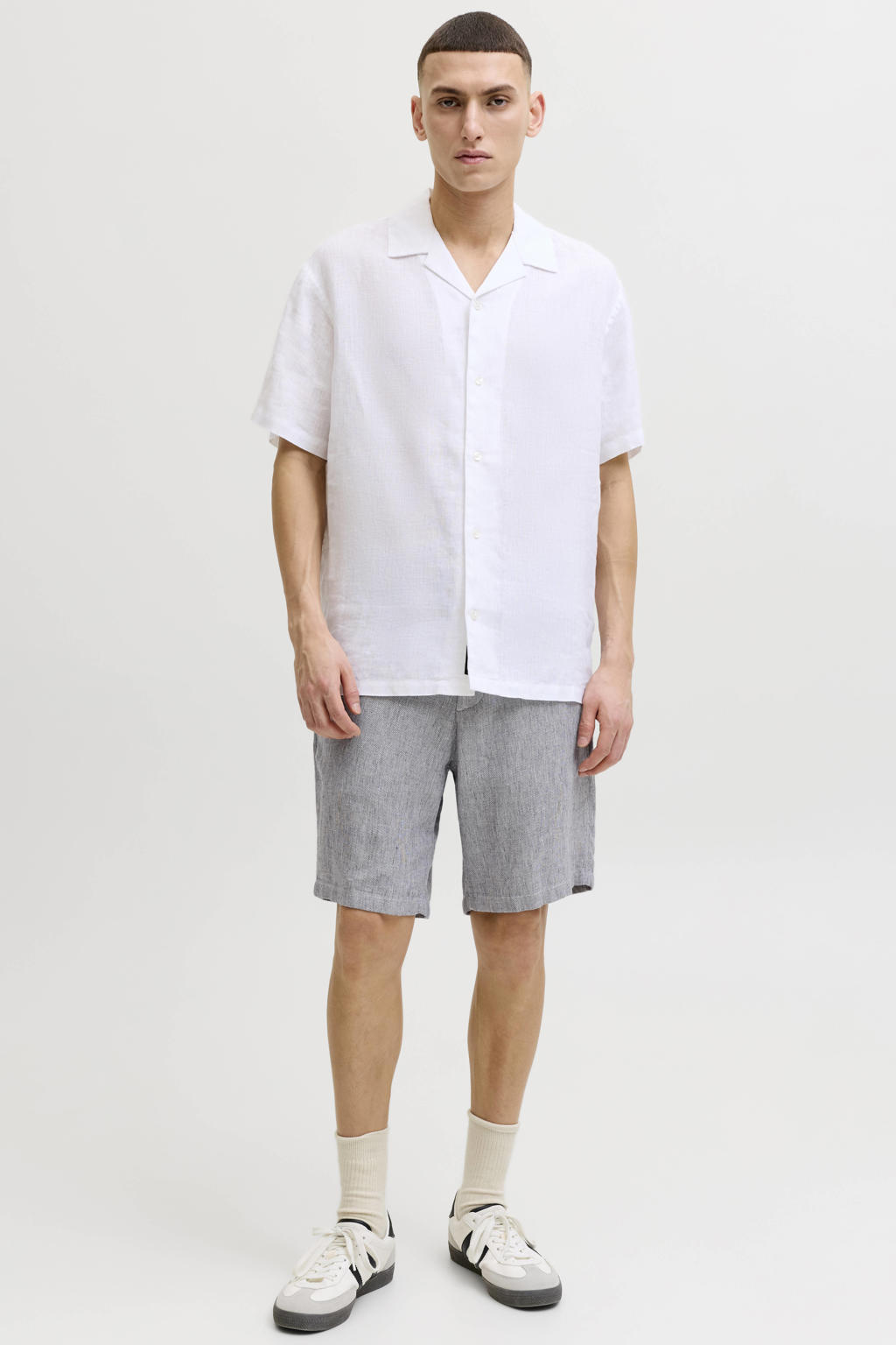 JACK & JONES PANTS STUDIO JPSTACE tapered chino short met linnen blauw