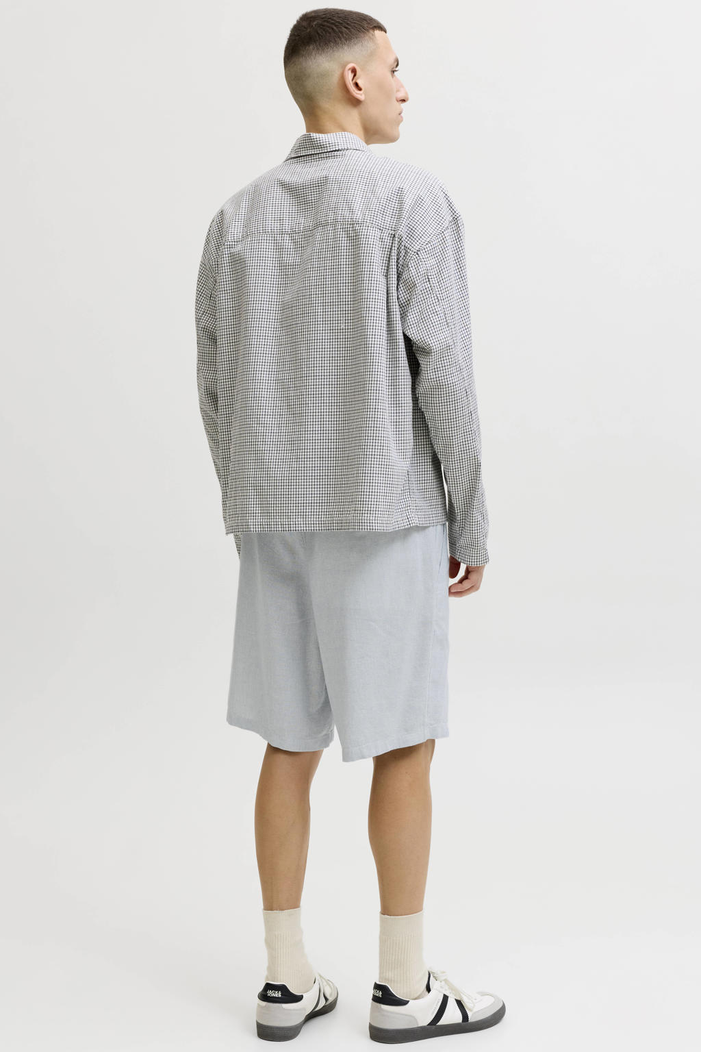 JACK & JONES PANTS STUDIO JPSTACE tapered chino short met linnen lichtblauw