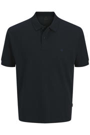 thumbnail: Donkerblauwe heren JACK & JONES PREMIUM regular polo van katoen met effen, korte mouwen, knoopsluiting en borduursels