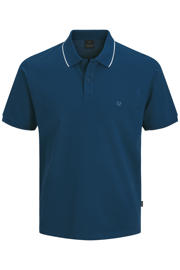 thumbnail: Blauwe heren JACK & JONES PREMIUM regular polo van katoen met effen, korte mouwen, knoopsluiting en borduursels