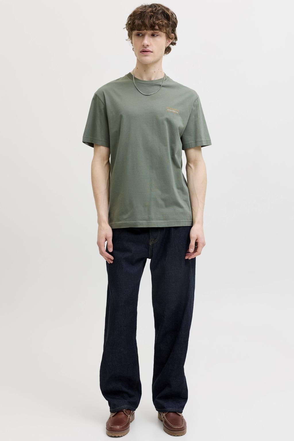 JACK & JONES regular T-shirt met backprint donkergroen