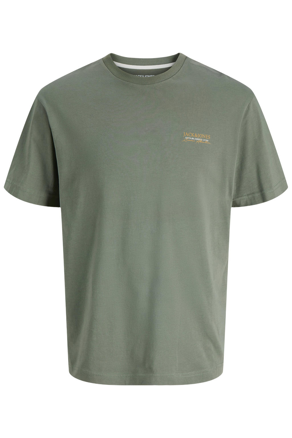 Donkergroene heren JACK & JONES regular T-shirt van katoen met backprint, korte mouwen en ronde hals