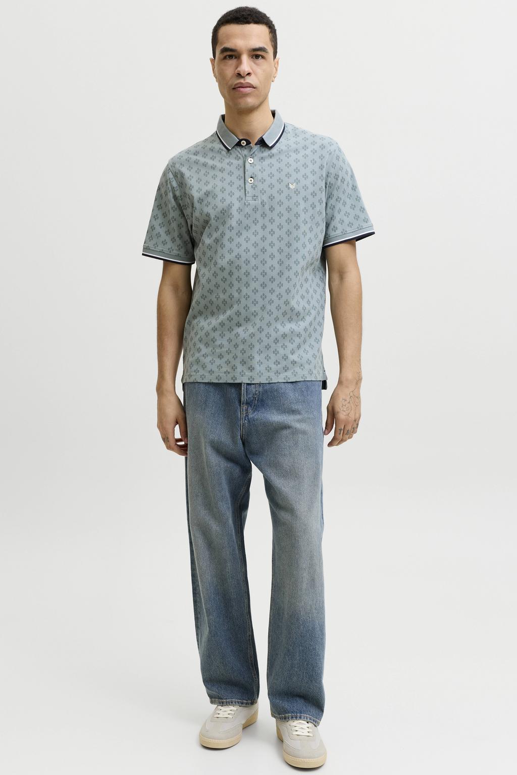 Grijsgroene heren JACK & JONES PREMIUM slim polo groen van katoen met korte mouwen