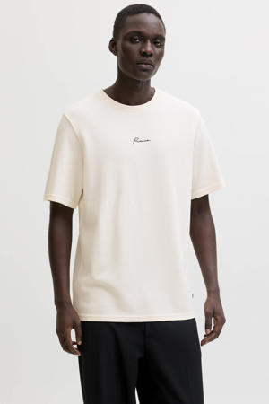 regular T-shirt met textuur ecru