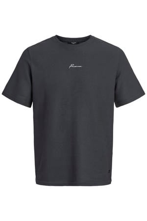regular T-shirt met textuur donkerblauw