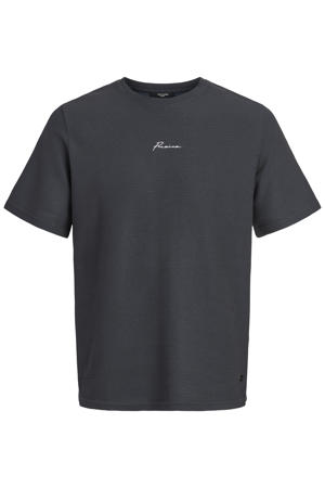 regular T-shirt met textuur donkerblauw
