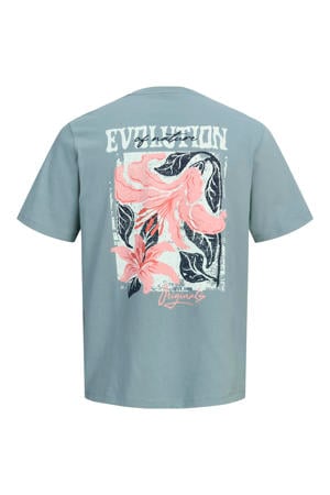 regular T-shirt met backprint grijsgroen