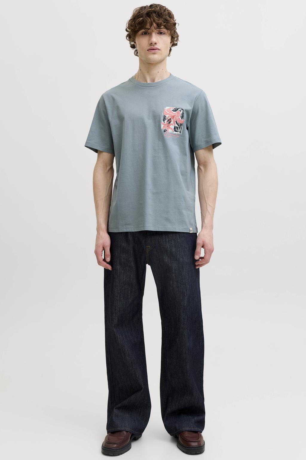 JACK & JONES ORIGINALS regular T-shirt met backprint grijsgroen