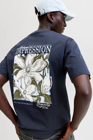 regular T-shirt met backprint donkerblauw