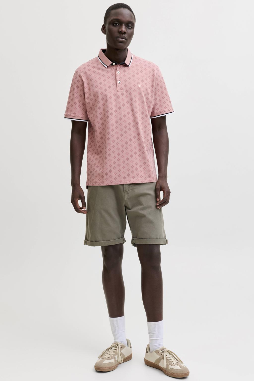 Roze heren JACK & JONES PREMIUM slim polo van katoen met korte mouwen