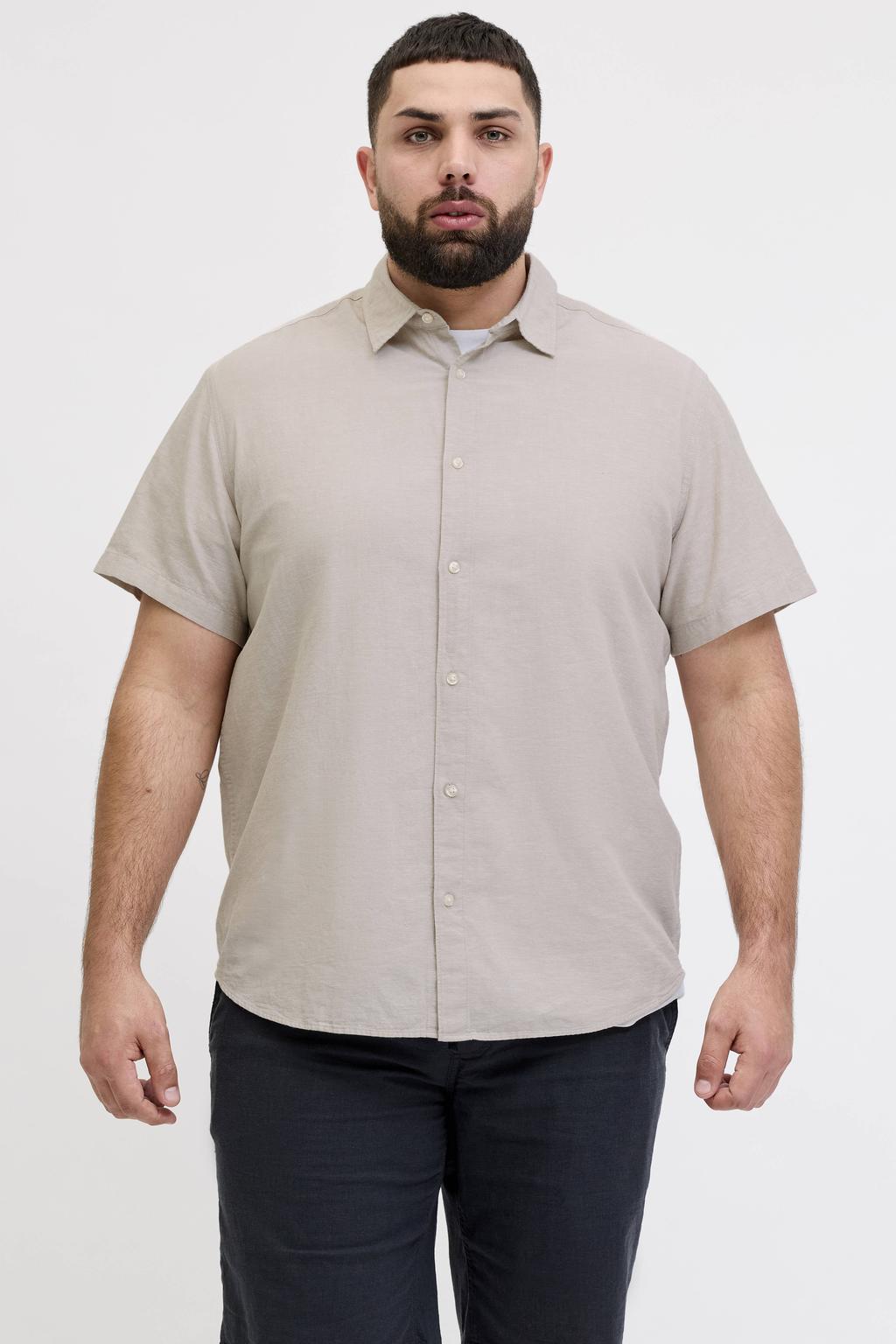 JACK & JONES PLUS SIZE regular casual overhemd met linnen beige