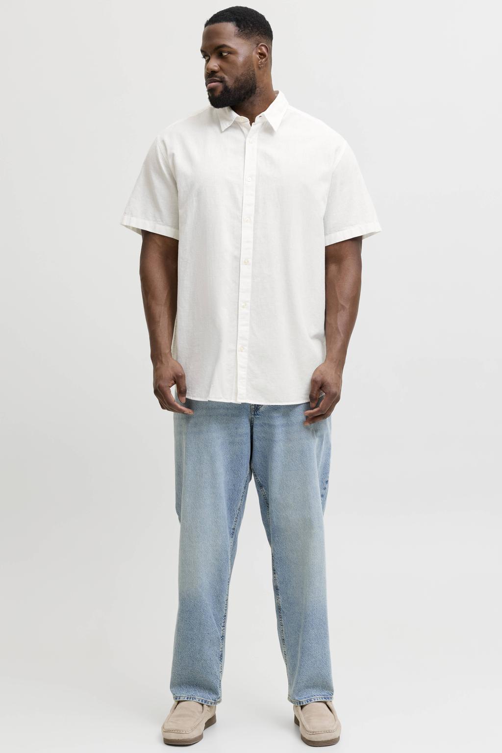 JACK & JONES PLUS SIZE regular casual overhemd met linnen wit