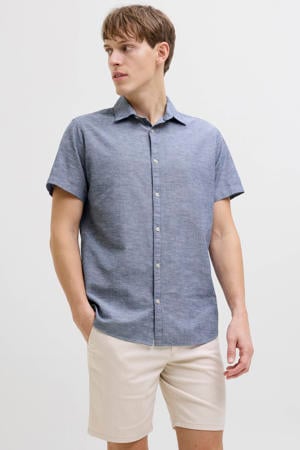 comfort casual overhemd met linnen blauw