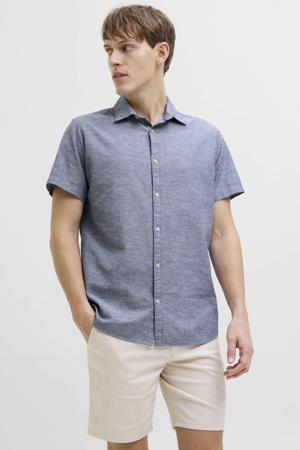 comfort casual overhemd met linnen blauw
