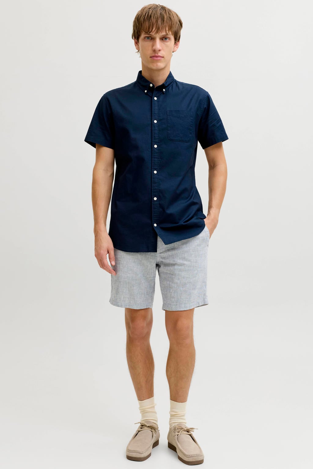JJ REBEL JREBSUNNY regular chino short met linnen grijsblauw