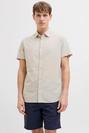 comfort casual overhemd met linnen beige