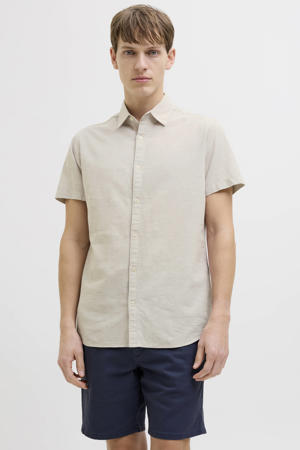 comfort casual overhemd met linnen beige