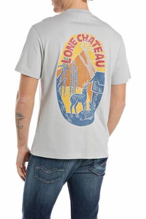 regular T-shirt met backprint lichtgrijs