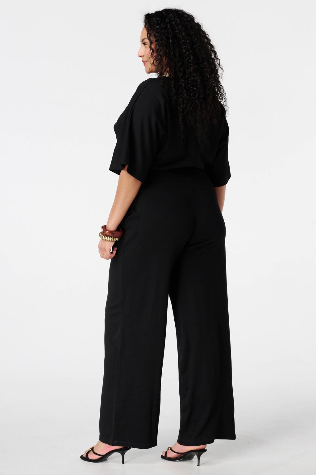 Zwarte dames MS Mode jumpsuit van viscose met ritssluiting en effen