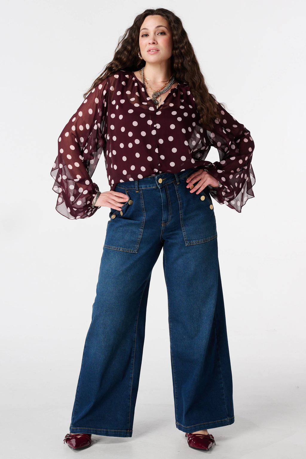 MS Mode blouse met stippen donkerrood