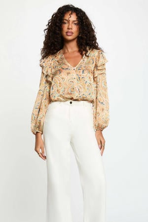 top met paisley print geel