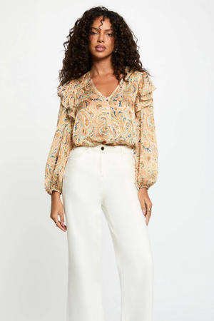top met paisley print geel