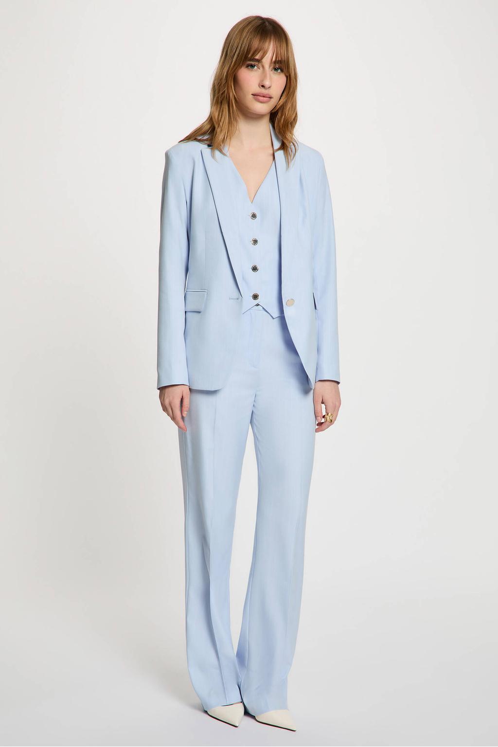 Lichtblauwe dames Morgan regular blazer van polyester met effen, lange mouwen, reverskraag en knoopsluiting