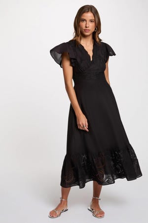 midi jurk broderie zwart