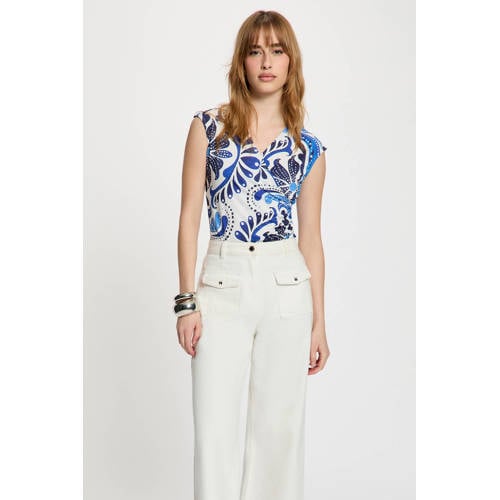 Morgan mouwloze top met paisley print ecru afbeelding