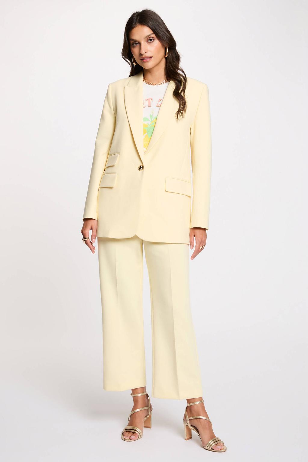 Lichtgele dames Morgan oversized blazer van polyester met effen, lange mouwen, reverskraag en knoopsluiting