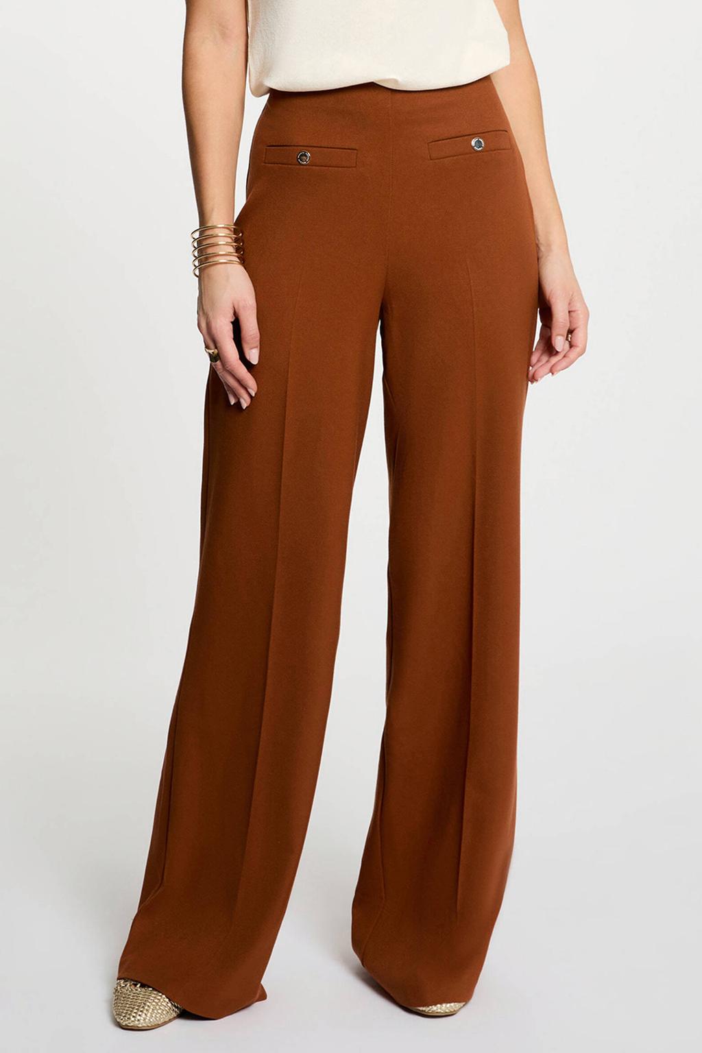 Cognackleurige dames Morgan wide leg high waist cargobroek met effen