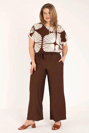 top Plus Size met print - bruin