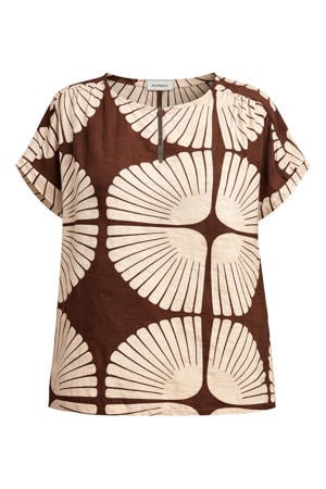 top Plus Size met print - bruin