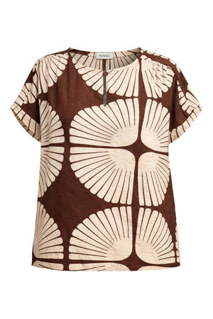 top Plus Size met print - bruin