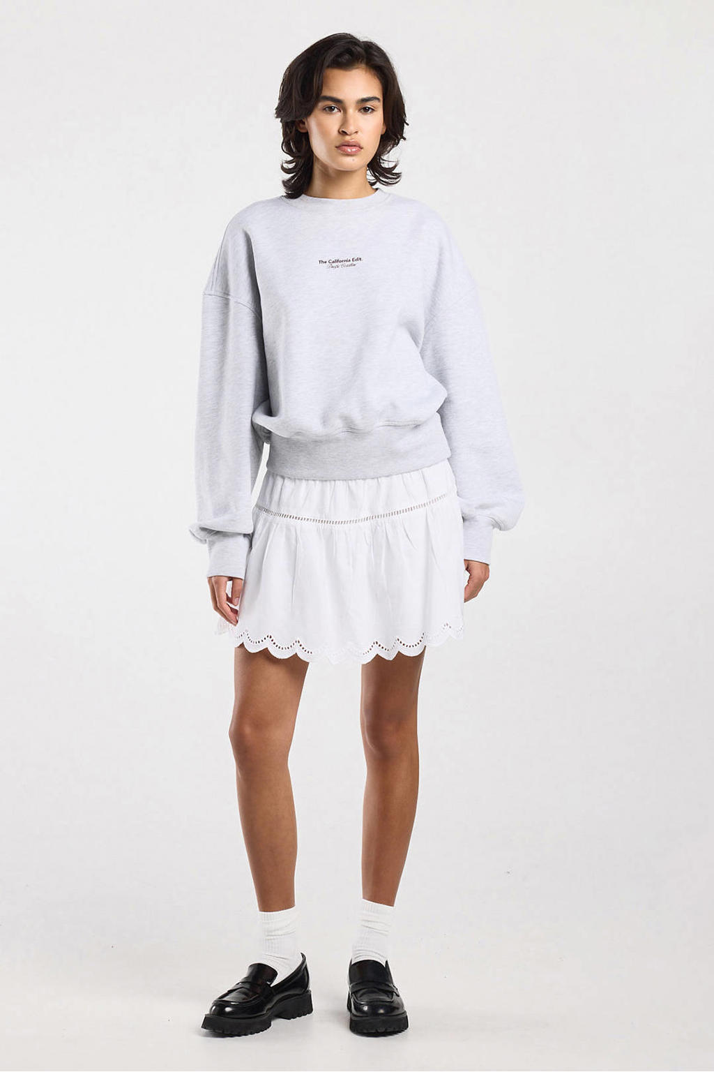 Ecru dames America Today mini rok broderie gemaakt van katoen en met elastische tailleband
