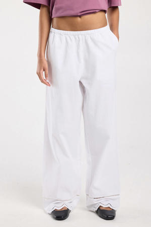 wide leg low waist broek broderie wit
